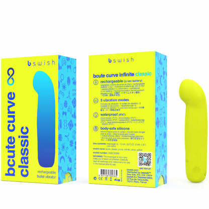 B SWISH - BCUTE CURVE INFINITE CLASSIC RECHARGEABLE SILICONE VIBRATOR YELLOW - ToysByMonk