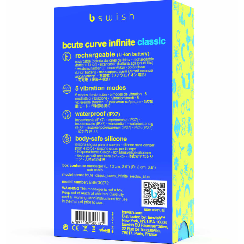 B SWISH - BCUTE CURVE INFINITE CLASSIC RECHARGEABLE VIBRATOR BLUE SILICONE B SWISH