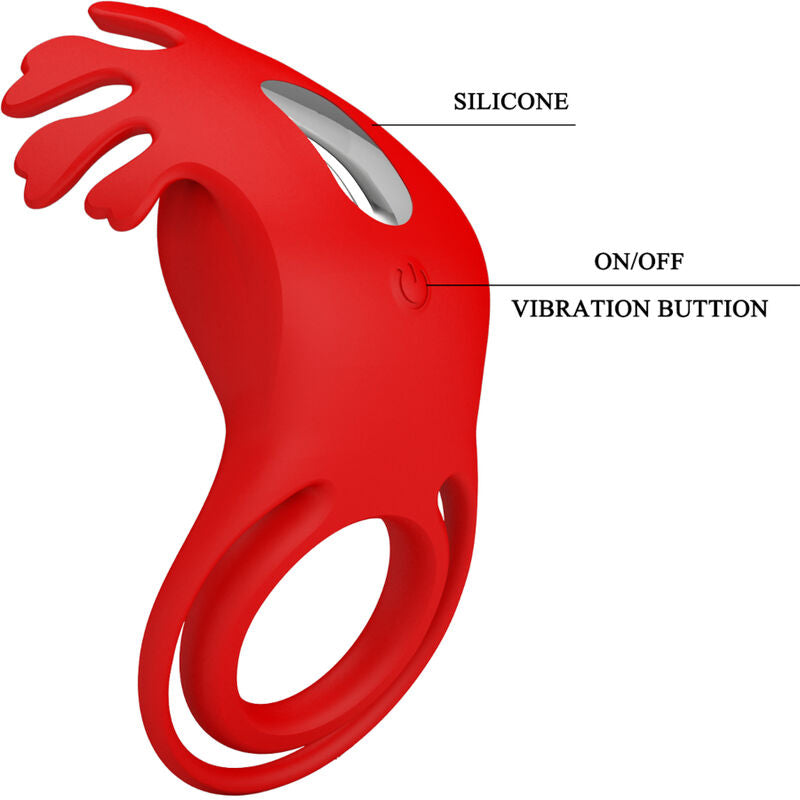 PRETTY LOVE - RUBEN VIBRATOR RING 7 VIBRATIONS SILICONE RED - ToysByMonk