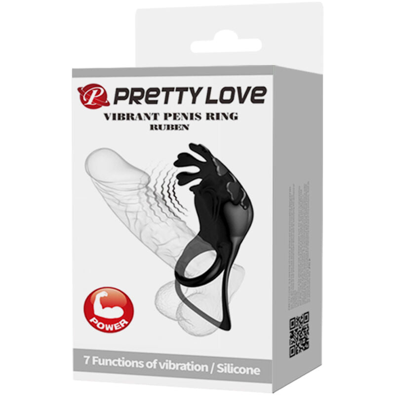 PRETTY LOVE - RUBEN VIBRATOR RING 7 VIBRATIONS BLACK SILICONE PRETTY LOVE MALE