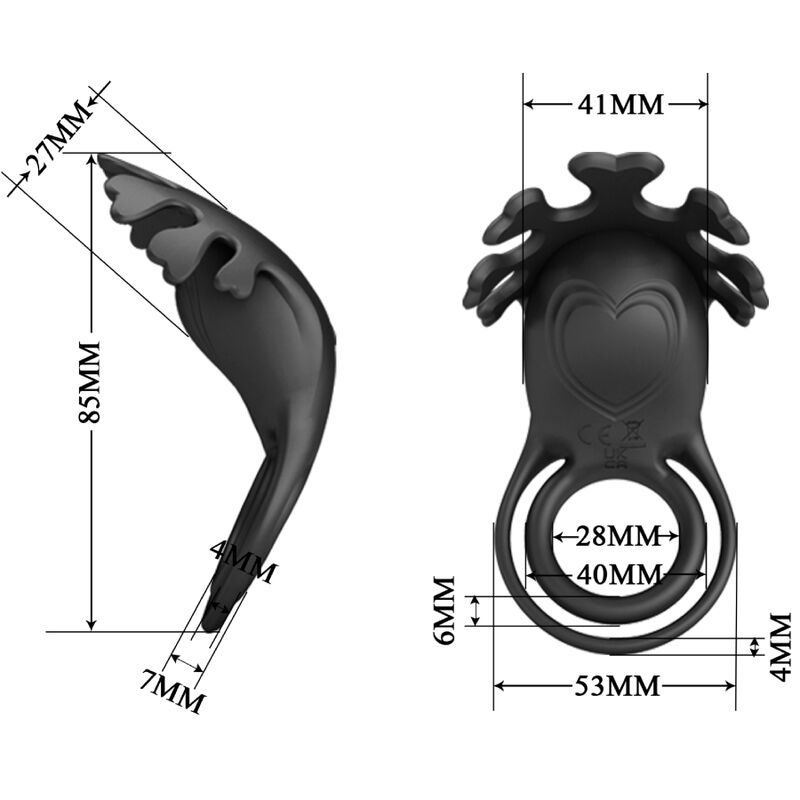 PRETTY LOVE - RUBEN VIBRATOR RING 7 VIBRATIONS BLACK SILICONE - ToysByMonk