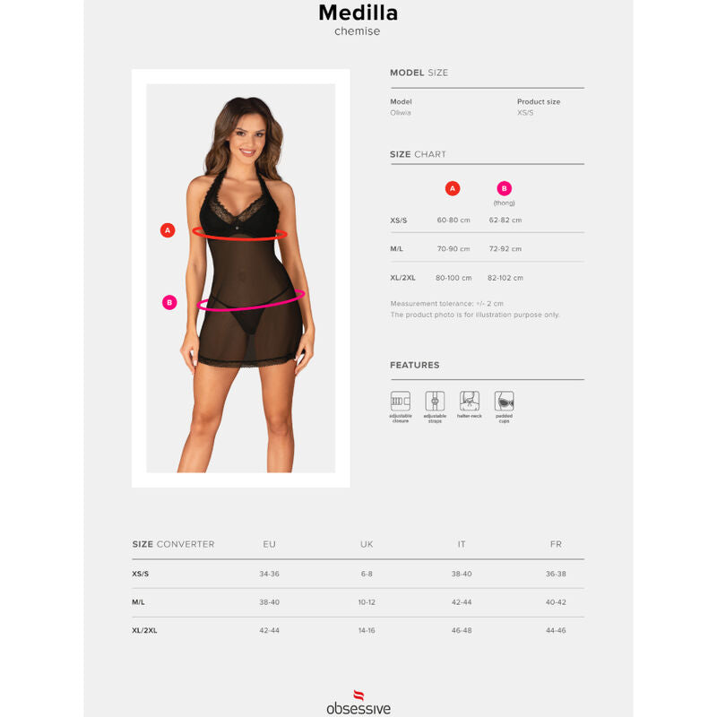 OBSESSIVE - MEDILLA CHEMISE & THONG XS/S OBSESSIVE CHEMISE