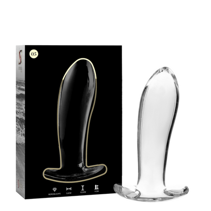NEBULA SERIES BY IBIZA - MODEL 5 ANAL PLUG BOROSILICATE GLASS CLEAR 12.5 CM -O- 3.5 CM - ToysByMonk