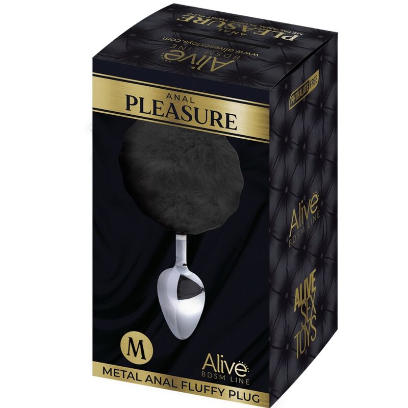 ALIVE - ANAL PLEASURE PLUG SPIRAL METAL FLUFFY BLACK SIZE M - ToysByMonk