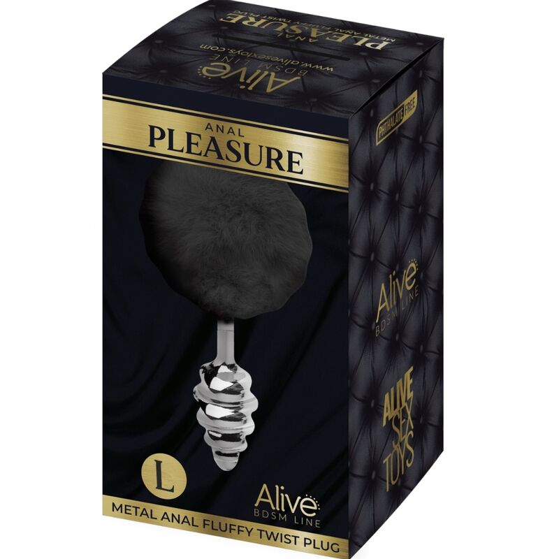 ALIVE - ANAL PLEASURE PLUG SPIRAL METAL FLUFFY BLACK SIZE L - ToysByMonk