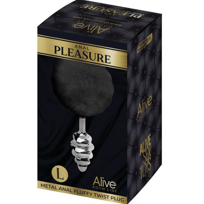 ALIVE - ANAL PLEASURE PLUG SPIRAL METAL FLUFFY BLACK SIZE L - ToysByMonk