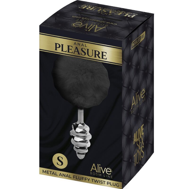 ALIVE - ANAL PLEASURE PLUG SPIRAL METAL FLUFFY BLACK SIZE S - ToysByMonk