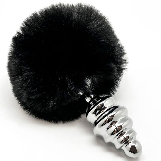 ALIVE - ANAL PLEASURE PLUG SPIRAL METAL FLUFFY BLACK SIZE S - ToysByMonk