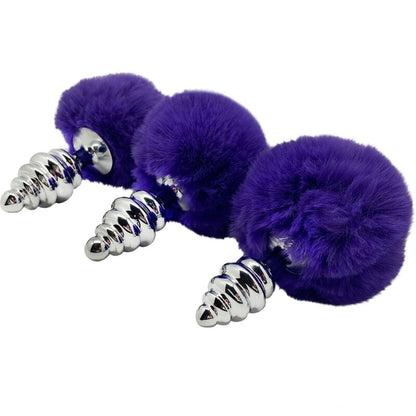 ALIVE - ANAL PLEASURE PLUG SPIRAL METAL FLUFFY DARK VIOLET SIZE M - ToysByMonk
