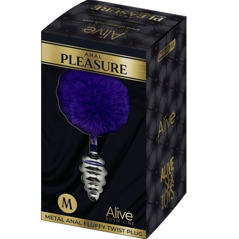 ALIVE - ANAL PLEASURE PLUG SPIRAL METAL FLUFFY DARK VIOLET SIZE M - ToysByMonk