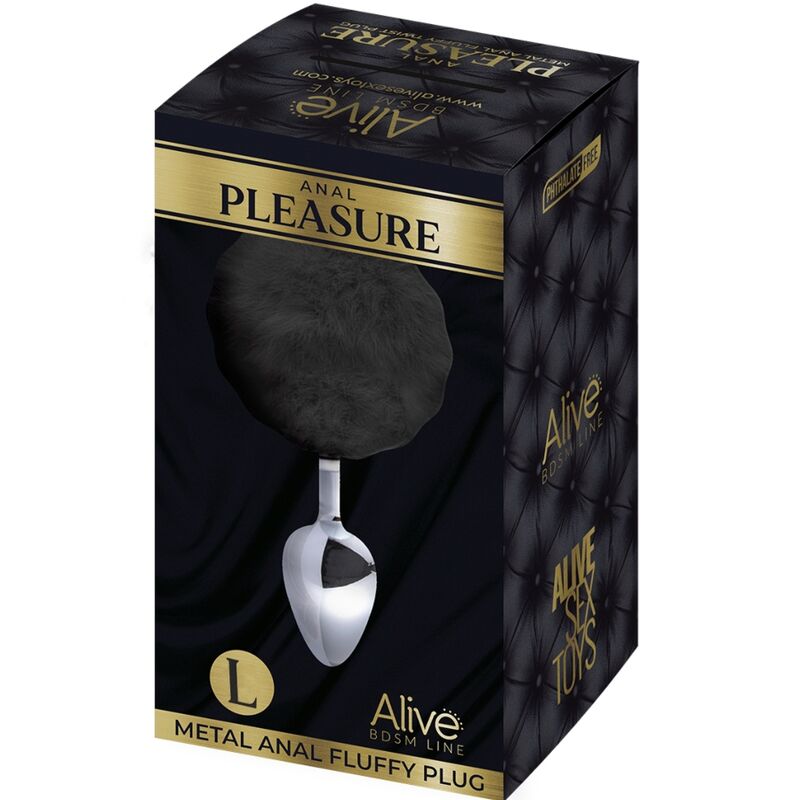 ALIVE - ANAL PLEASURE PLUG SMOOTH METAL FLUFFY BLACK SIZE L - ToysByMonk