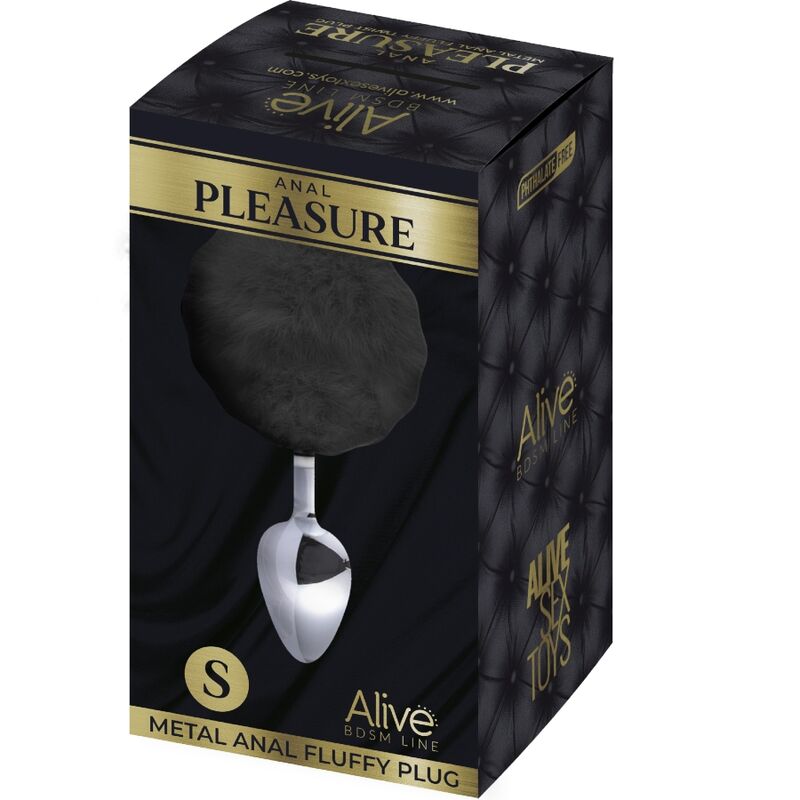 ALIVE - ANAL PLEASURE PLUG SMOOTH METAL FLUFFY BLACK SIZE S - ToysByMonk