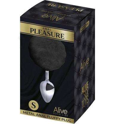 ALIVE - ANAL PLEASURE PLUG SMOOTH METAL FLUFFY BLACK SIZE S - ToysByMonk
