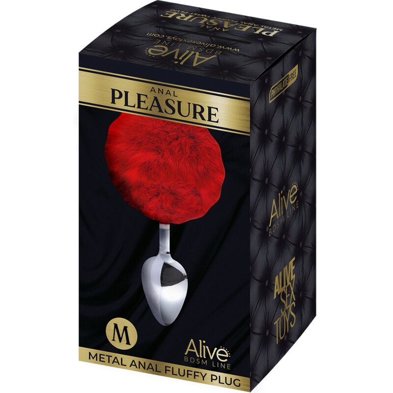 ALIVE - ANAL PLEASURE PLUG SMOOTH METAL FLUFFY RED SIZE M - ToysByMonk