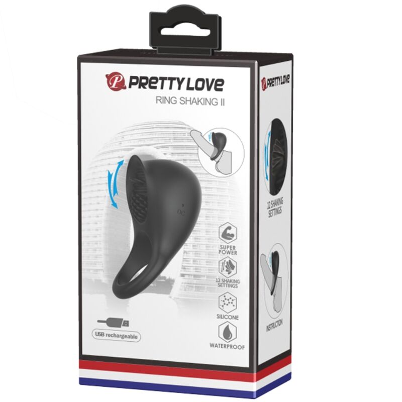 PRETTY LOVE - VIBRATING PENIS RING WITH BLACK TONGUE - ToysByMonk