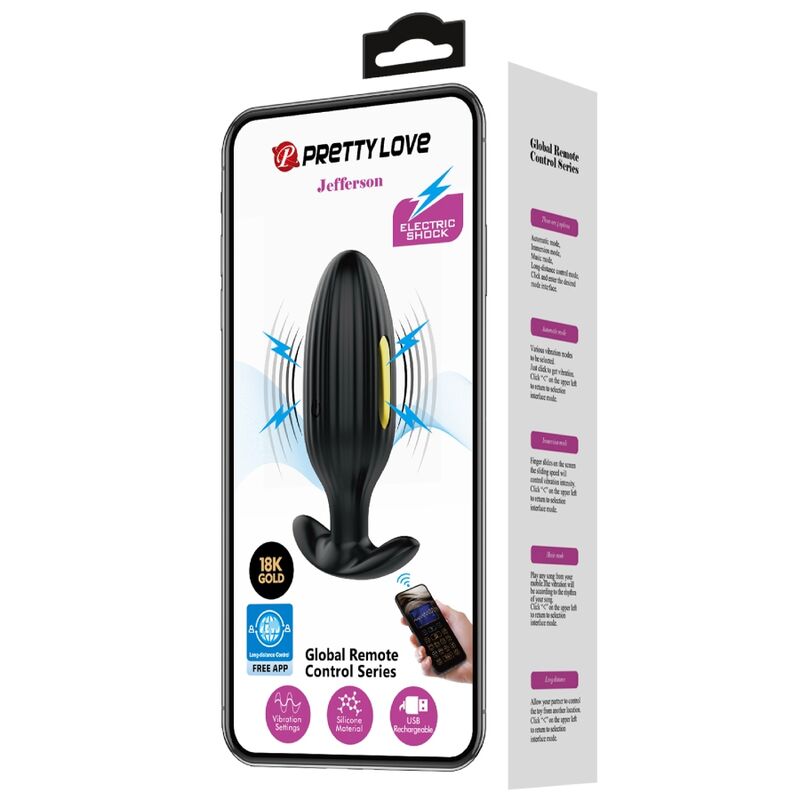 PRETTY LOVE - JEFFERSON APP CONTROLLED ANAL PLUG BLACK - ToysByMonk
