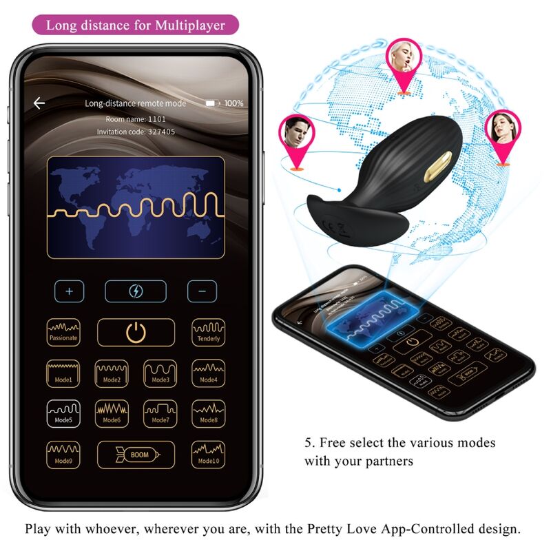 PRETTY LOVE - JEFFERSON APP CONTROLLED ANAL PLUG BLACK - ToysByMonk