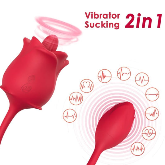 ARMONY - ROSE 2 IN 1 SUCTION STIMULATOR & VIBRATOR 10 MODES WITH RED TAIL - ToysByMonk