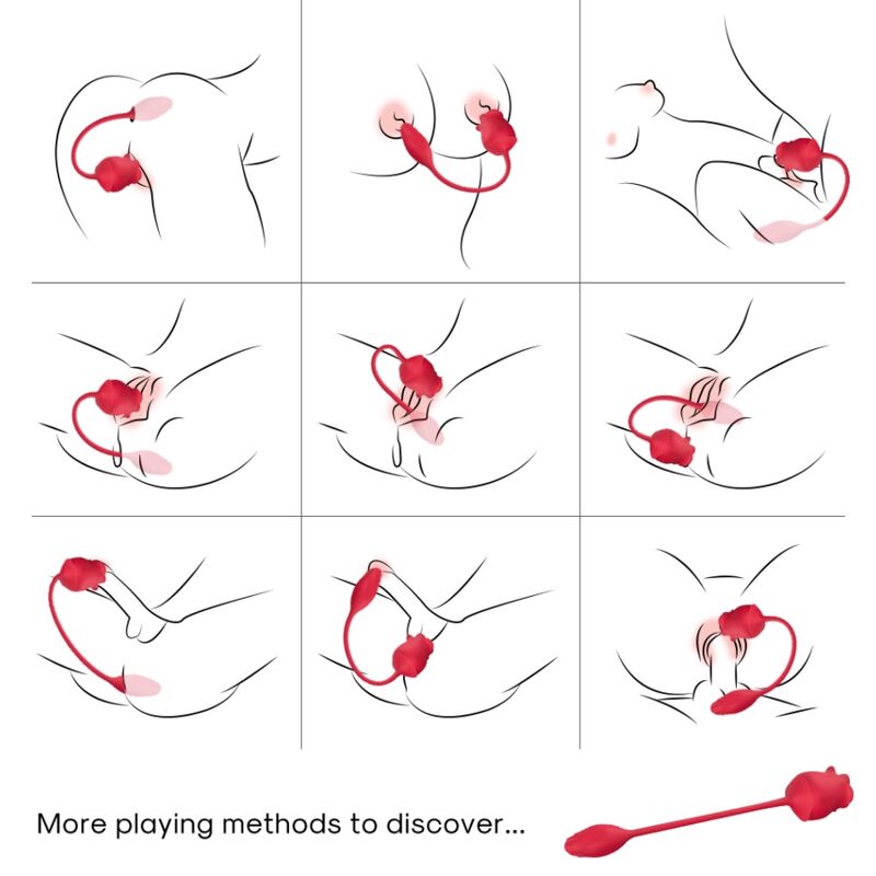 ARMONY - ROSE 2 IN 1 SUCTION STIMULATOR & VIBRATOR 10 MODES WITH RED TAIL - ToysByMonk