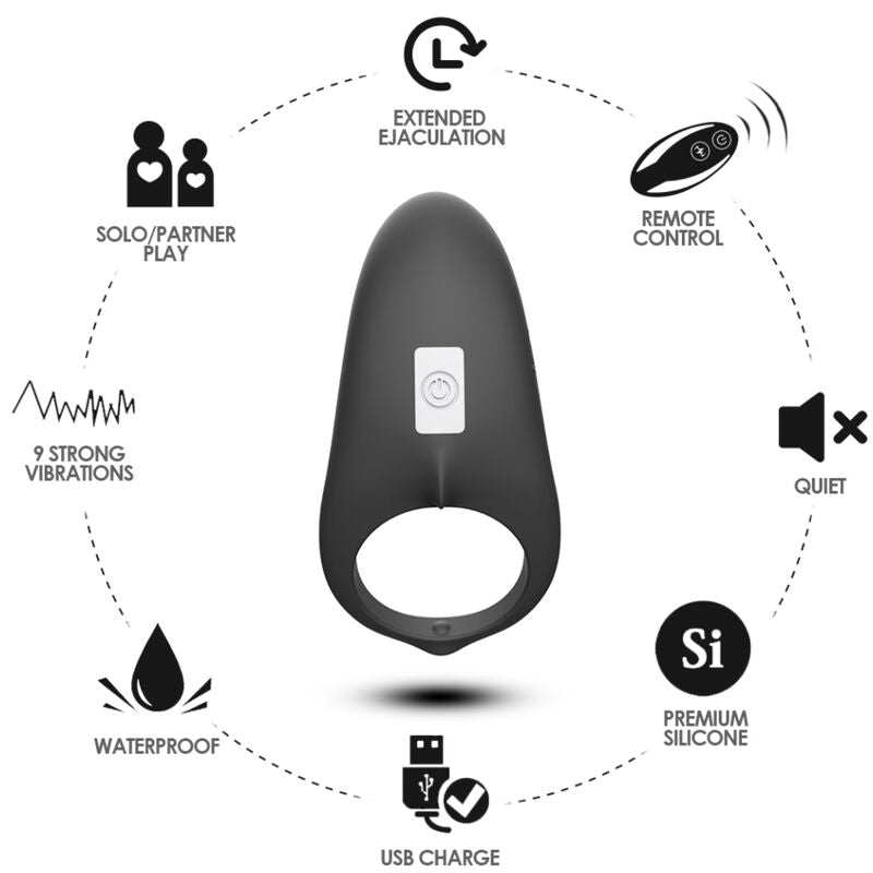 ARMONY - SHARK VIBRATOR RING FOR COUPLES REMOTE CONTROL BLACK - ToysByMonk