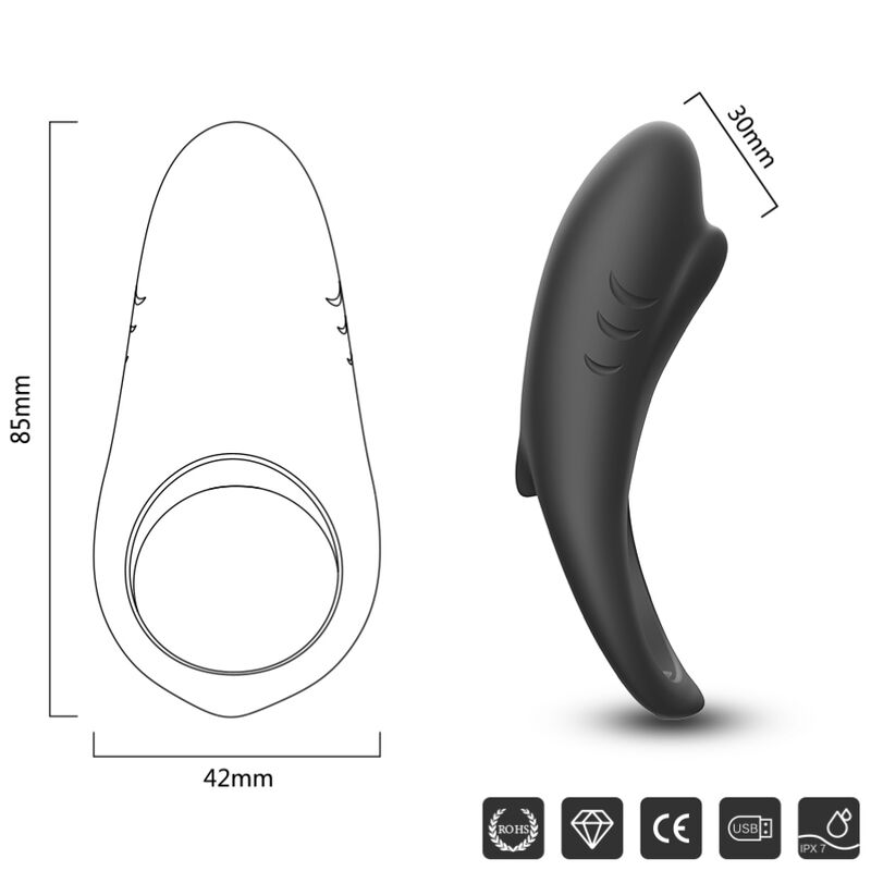 ARMONY - SHARK VIBRATOR RING FOR COUPLES REMOTE CONTROL BLACK - ToysByMonk