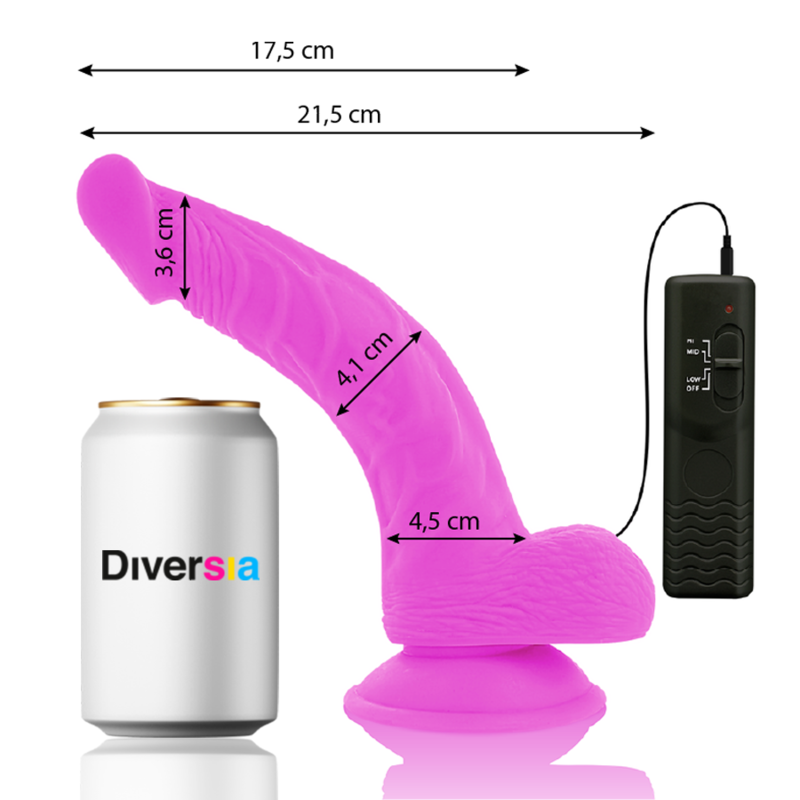 DIVERSIA - FLEXIBLE VIBRATING DILDO PURPLE 21.5 CM -O- 4.5 CM - ToysByMonk