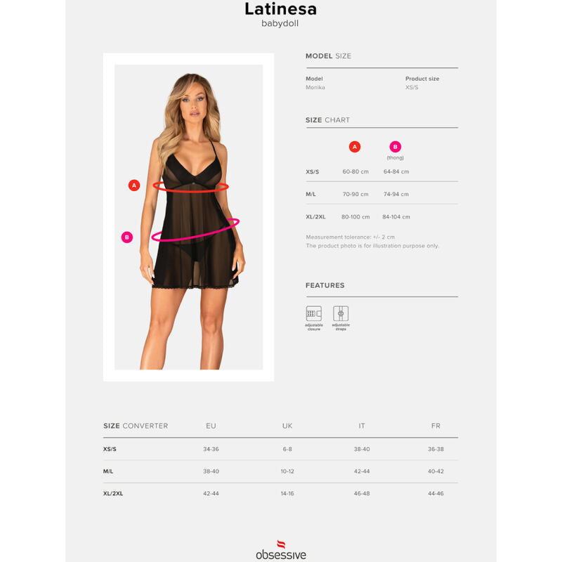 OBSESSIVE - LATINESA BABYDOLL & THONG XS/S OBSESSIVE BABYDOLL