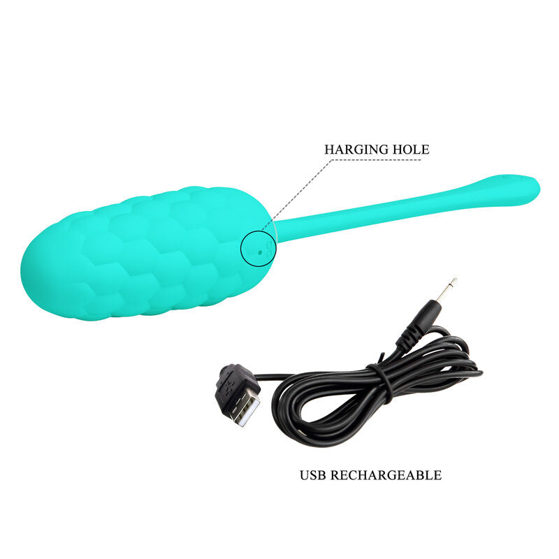 PRETTY LOVE - VIBRATING EGG WITH AQUA GREEN RECHARGEABLE MARINE TEXTURE - ToysByMonk