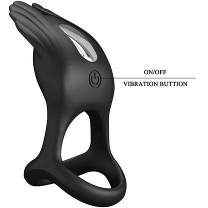 PRETTY LOVE - SILAS VIBRANT PENIS RING 7 VIBRATIONS BLACK SILICONE - ToysByMonk