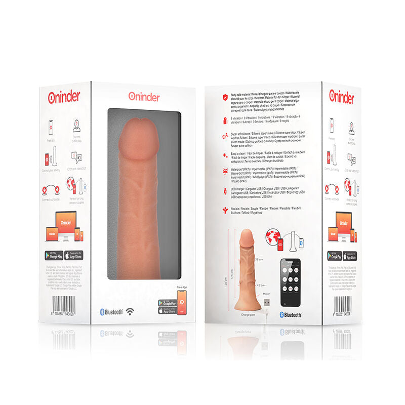 ONINDER - MEDIUM BOGOTÁ VIBRATOR DILDO 9 SPEEDS NATURAL 20 CM -O- 4.2 CM - FREE APP - ToysByMonk