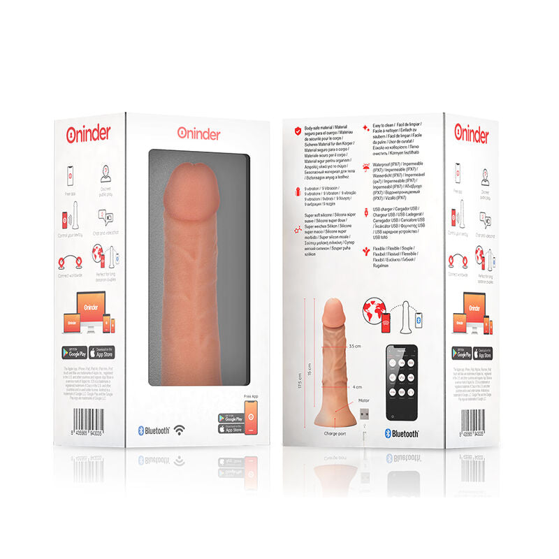 ONINDER - SMALL BOGOTÁ VIBRATOR DILDO 9 SPEEDS NATURAL 17.5 CM -O- 4 CM - FREE APP - ToysByMonk