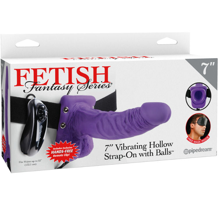 FETISH FANTASY SERIES - SERIES 7 HOLLOW STRAP-ON VIBRATING WITH BALLS 17.8CM PURPLE FETISH FANTASY SERIES