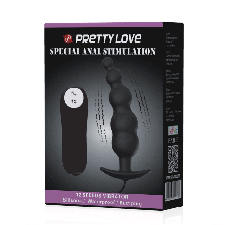 PRETTY LOVE - ANAL PLUG SILICONE EXTRA STIMULATION AND 12 VIBRATION MODES BLACK - ToysByMonk