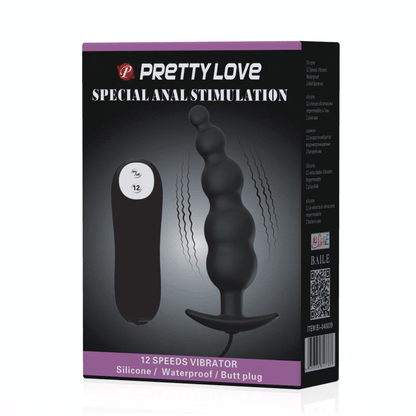 PRETTY LOVE - ANAL PLUG SILICONE EXTRA STIMULATION AND 12 VIBRATION MODES BLACK - ToysByMonk