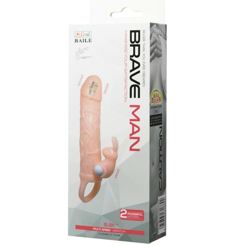 BAILE - BRAVE MAN PENIS COVER WITH RABBIT AND DOUBLE ENGINE FLESH 16.5 CM BAILE FOR HIM