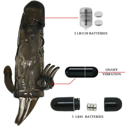 BAILE - BRAVE MAN PENIS COVER WITH CLIT AND ANAL STIMULATION DOUBLE BULLET BLACK 16.5 CM BAILE FOR HIM