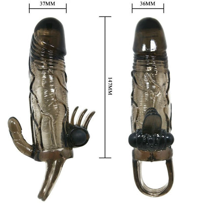 BAILE - BRAVE MAN PENIS COVER WITH CLIT AND ANAL STIMULATION DOUBLE BULLET BLACK 16.5 CM BAILE FOR HIM