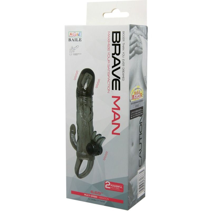 BAILE - BRAVE MAN PENIS COVER WITH CLIT AND ANAL STIMULATION DOUBLE BULLET BLACK 16.5 CM BAILE FOR HIM