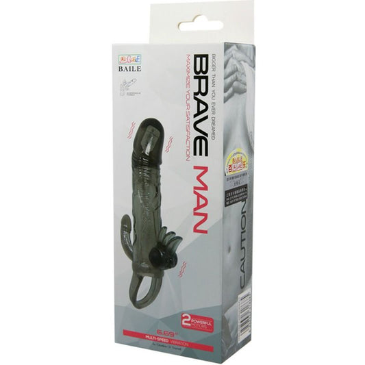 BAILE - BRAVE MAN PENIS COVER WITH CLIT AND ANAL STIMULATION DOUBLE BULLET BLACK 16.5 CM BAILE FOR HIM