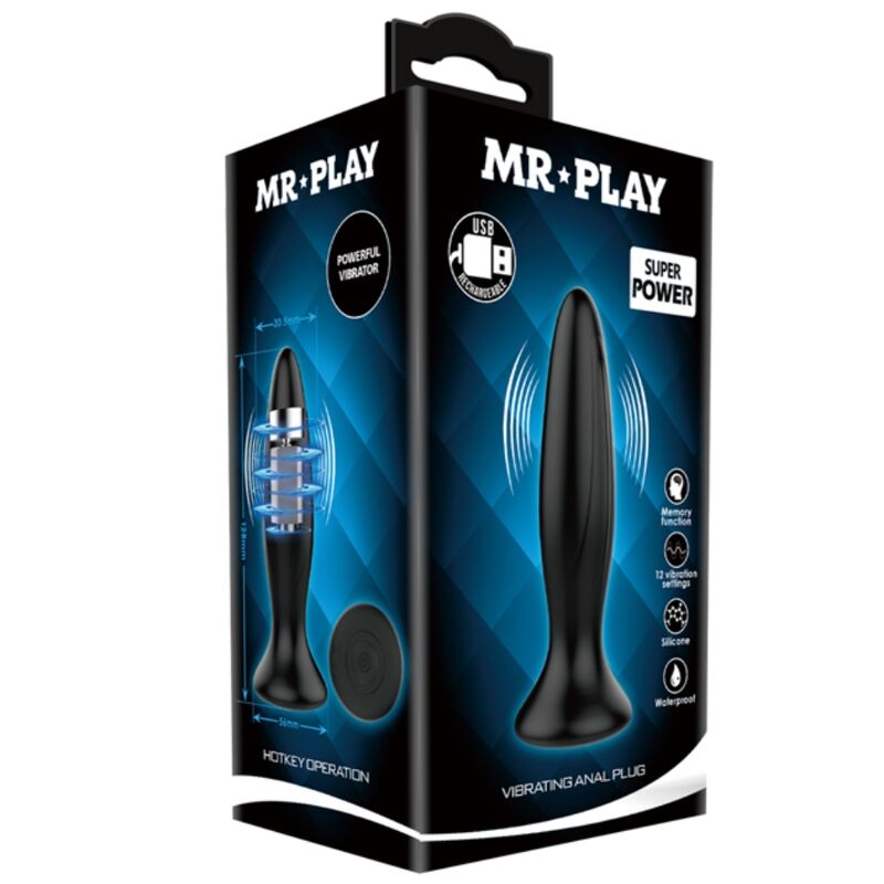 MR PLAY - RECHARGEABLE BLACK VIBRATOR ANAL PLUG MR PLAY