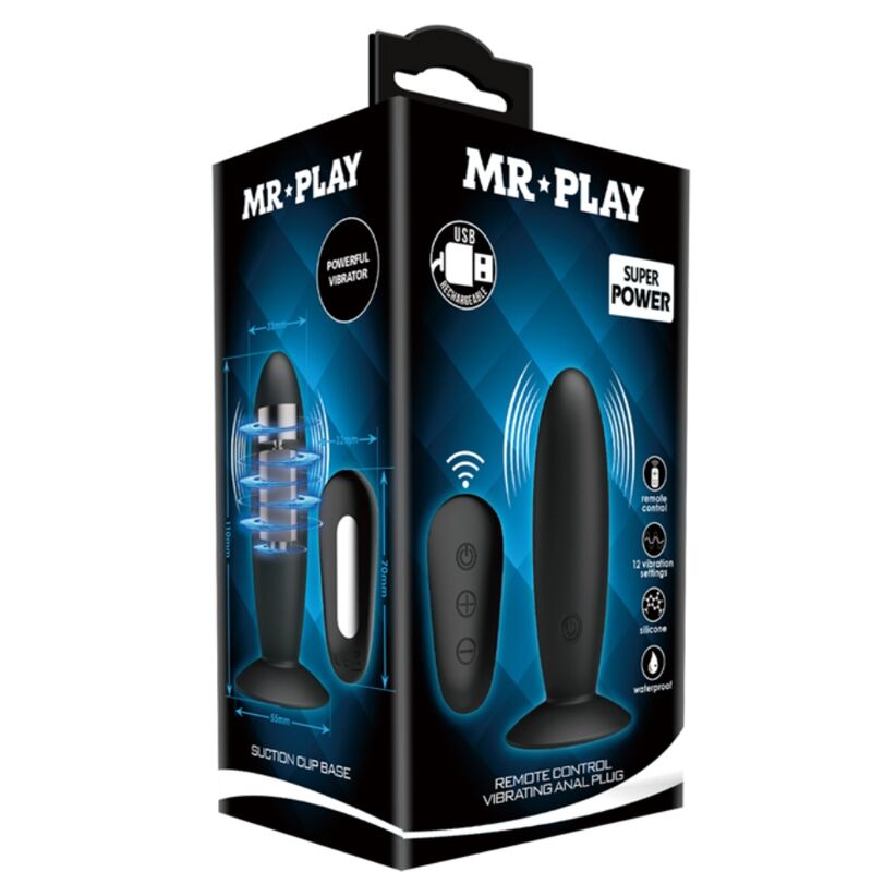 MR PLAY - ANAL PLUG WITH VIBRATION BLACK REMOTE CONTROL MR PLAY