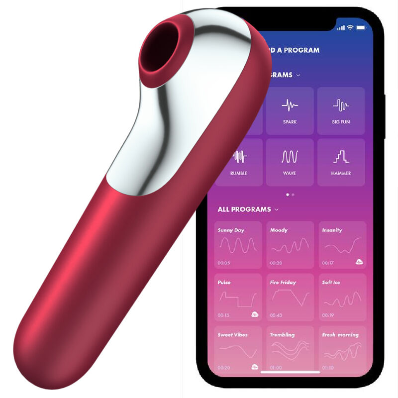 SATISFYER - DUAL LOVE VIBRATOR AND SUCTIONER WITH PULSED AIR RED SATISFYER CONNECT