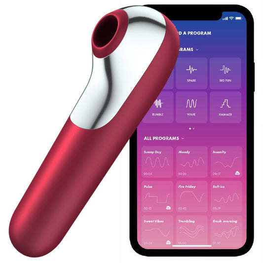 SATISFYER - DUAL LOVE VIBRATOR AND SUCTIONER WITH PULSED AIR RED SATISFYER CONNECT