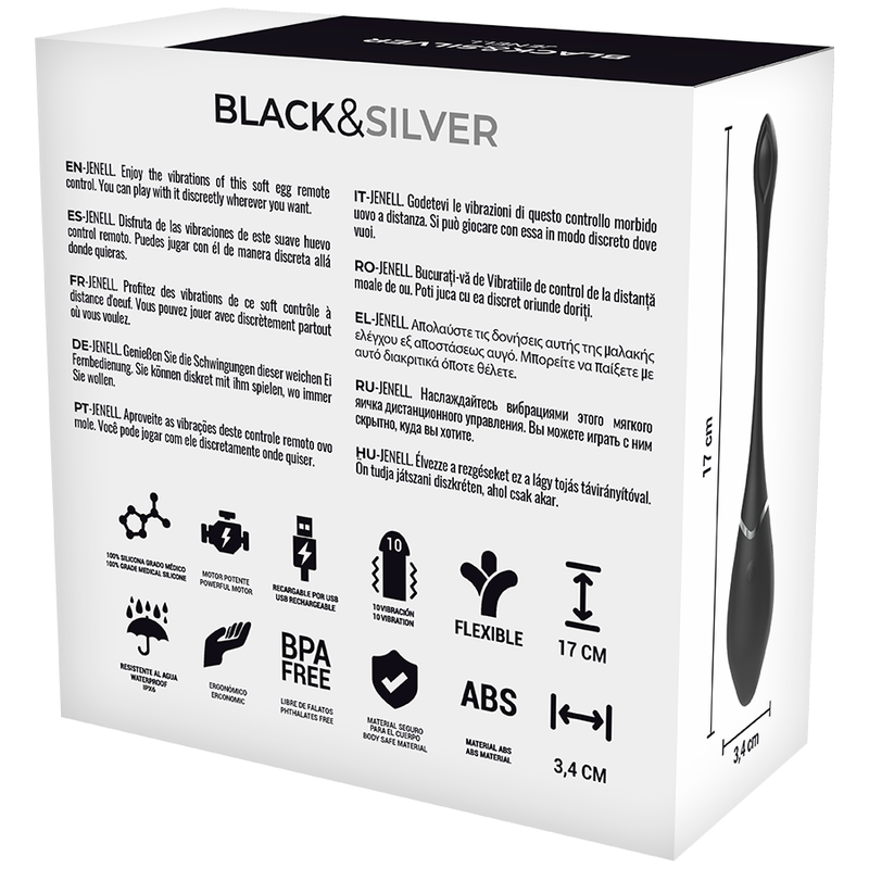 BLACK&SILVER - JENELL RECHARGEABLE VIBRATING EGG - ToysByMonk