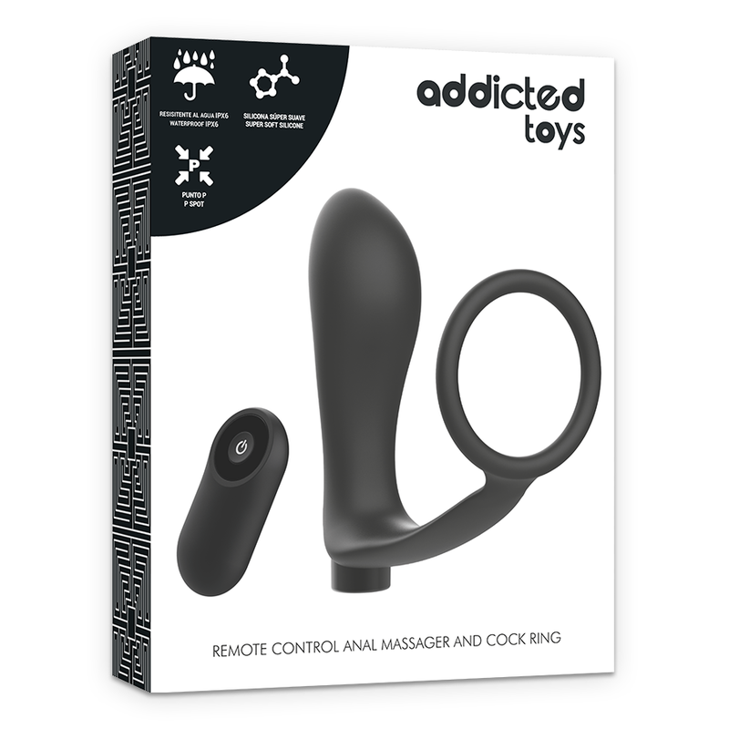 ADDICTED TOYS - PENIS RING WITH REMOTE CONTROL ANAL PLUG BLACK RECHARGEABLE - ToysByMonk
